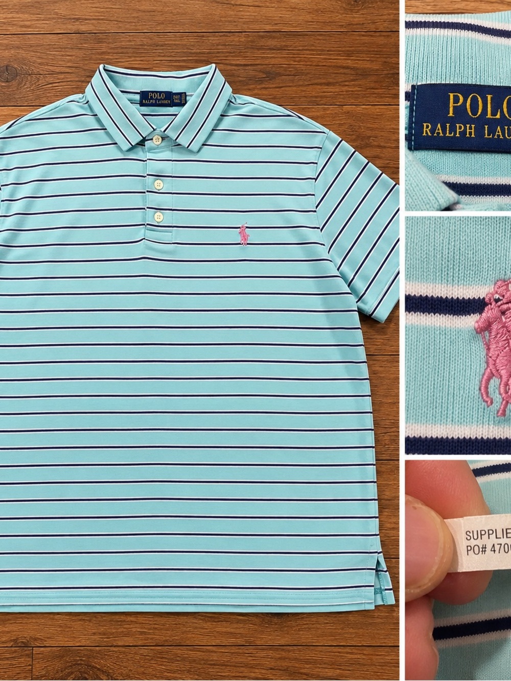 Polo by Ralph Lauren Mint Striped Polo with Pink Pony